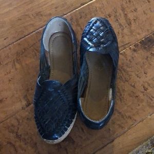 Brand new black leather platform sandals